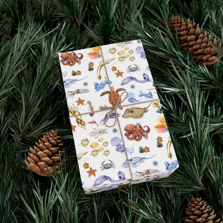 I LOVE NUDIS - Wholesale Wrapping Paper Roll - I LOVE NUDIS™ Watercolor Ocean Creatures Recycled Gift Wrapping Paper6