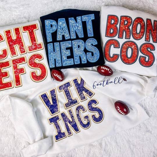 Team Name Football Sweatshirts, Faux Sequin & Embroidery for wholesale by ZZ Threadz