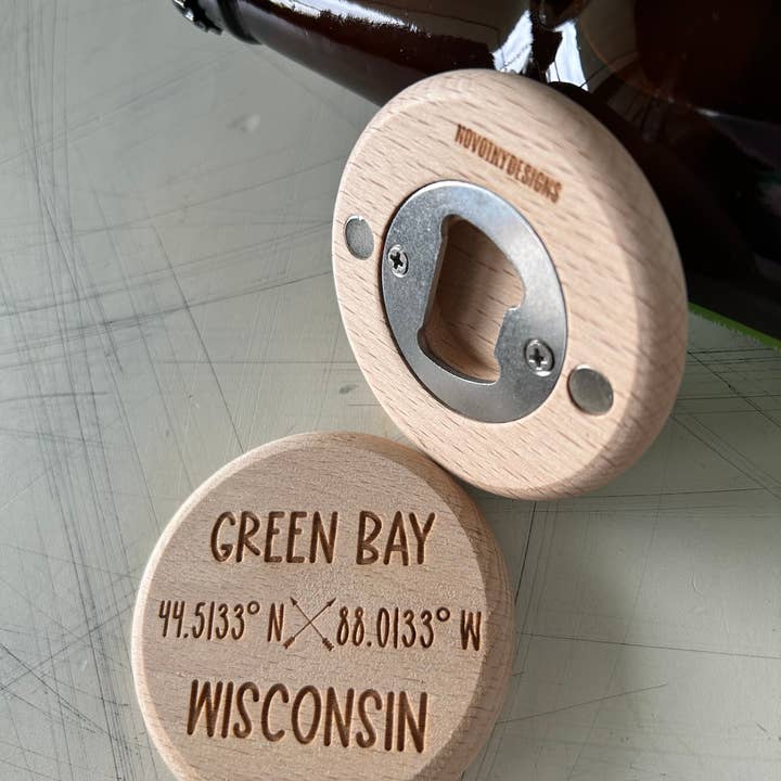 Novotny Designs - Wholesale Bottle/wine opener - Customized city coordinates wood bottle opener1