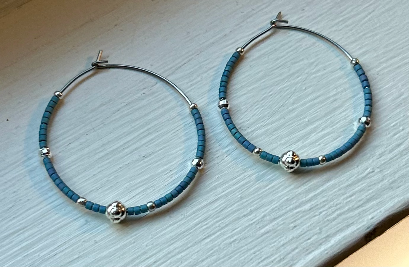 Lady Bird Market - Wholesale Hoop Earrings - Pale Blue & Silver Beaded Hoop Earrings3