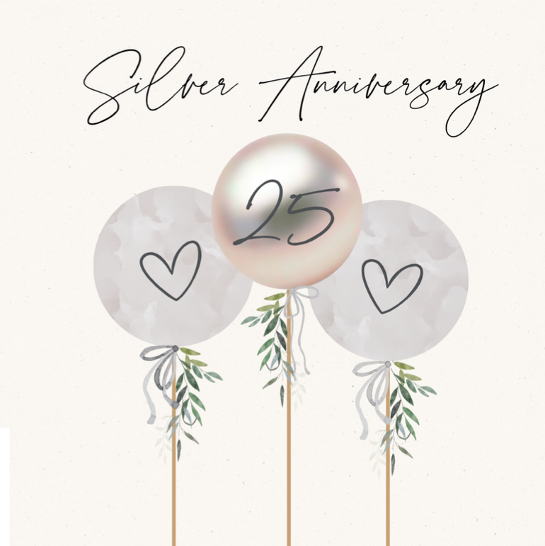 Petimo – wholesale Anniversary card – Camille Silver Anniversary Balloons Card1