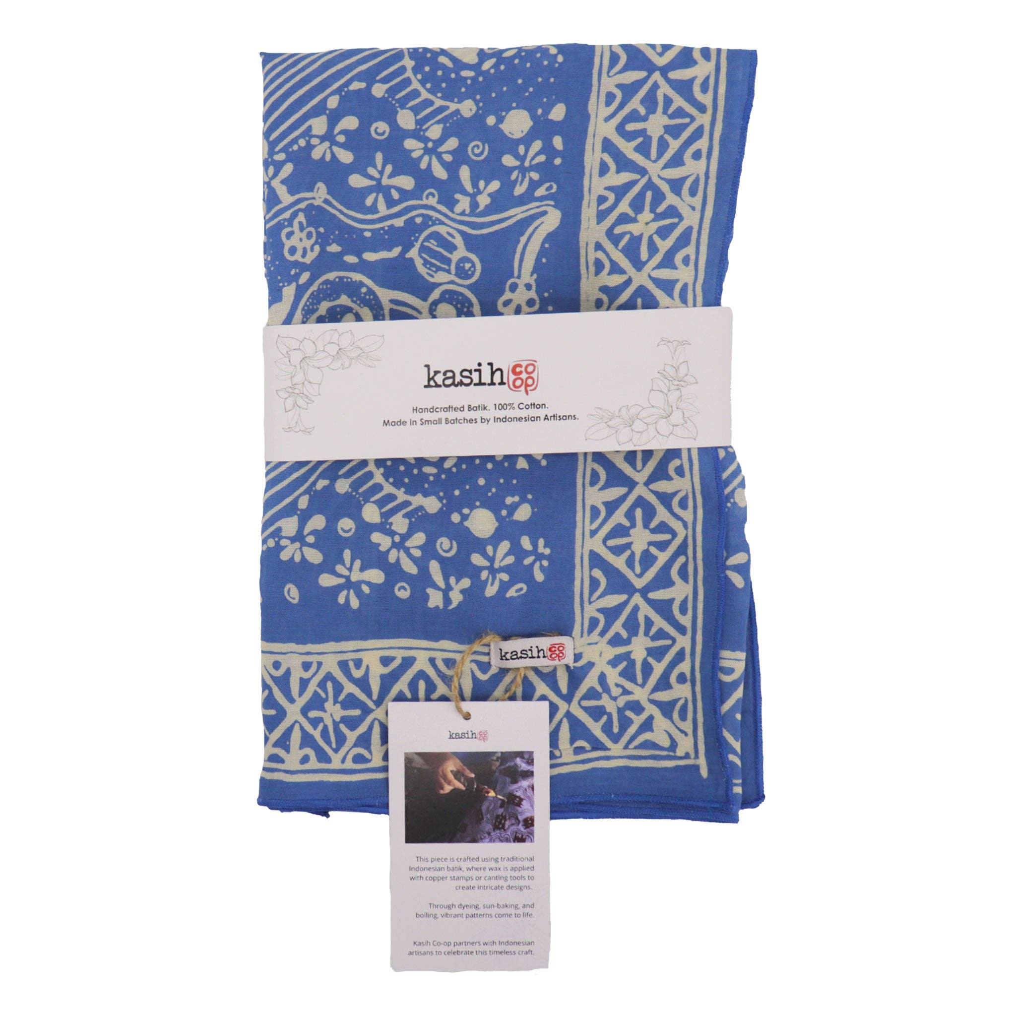 Kasih Co-op - Wholesale Bandana - Unisex - Hand Dyed Batik Bandana, 100% Soft Cotton, Tidal Flow, Patina Blue5