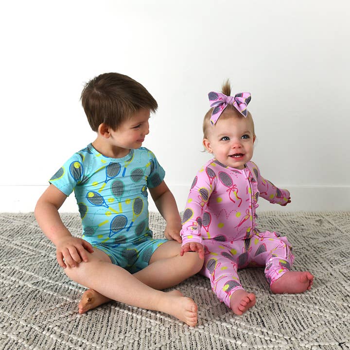 Gigi and Max - Wholesale Jumpsuit - Baby - Serena Pink Tennis Ruffle Zip Bamboo Baby Sleepies Kids 8