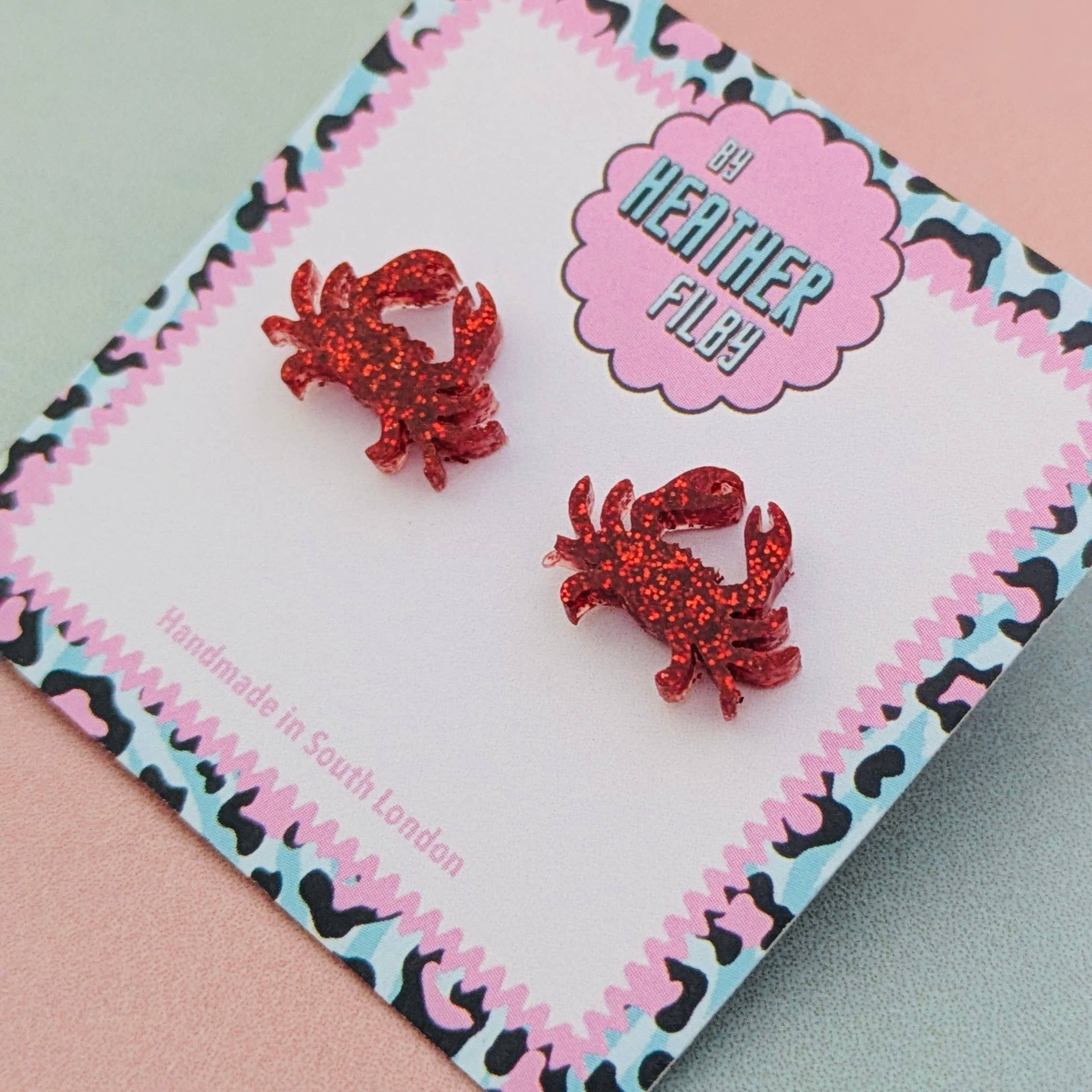 By Heather Filby – wholesale Stud/post earrings – Red Glitter Crab Stud Earrings 1