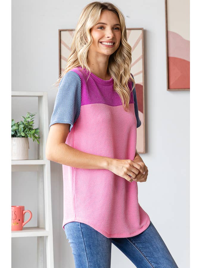 7th Ray - Wholesale Knit Top - Women's - Color Block Ribbed Women's Knit Top T56182