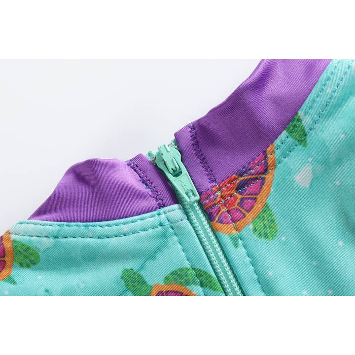 Lil Cactus - Wholesale Rashguard Set - Kids - Special Purchase - Turquoise Turtle Ruffle Swimsuit