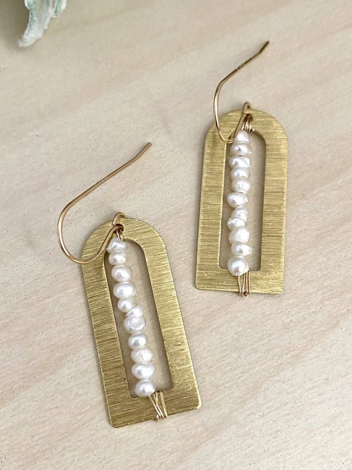 Pearl Arch Earrings - 14k Gold Filled Ear Wires for wholesale by Pyrite and Pearls