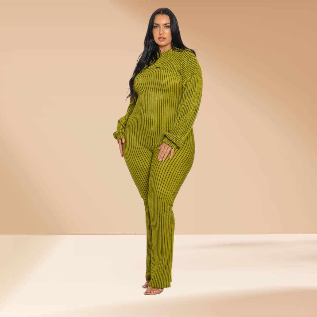 Celystrends – wholesale Jumpsuit - Dam – Plus size randig 2-delad jumpsuit3