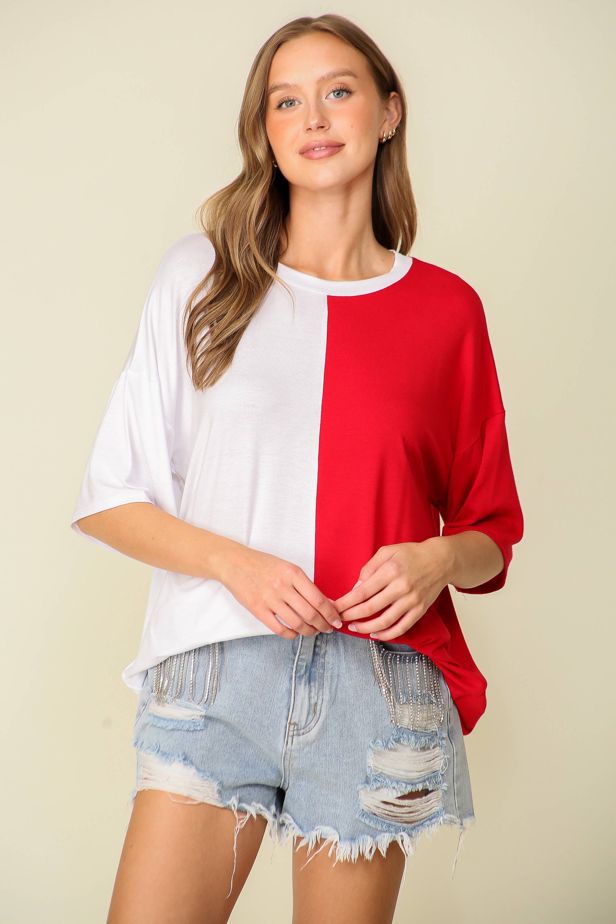 42POPS - Wholesale Knit Top - Women's - ',,._ Game day contrast oversize tee9