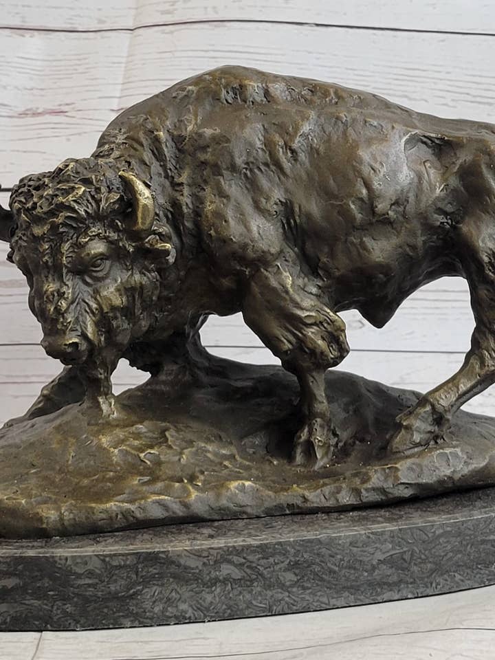 American Buffalo Bison Bull Bronze Sculpture by Barye on Marble Base Figure Art for wholesale by Bronzhaus