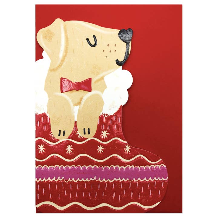 Puppy in Christmas Stocking Christmas Card for wholesale by Raspberry Blossom