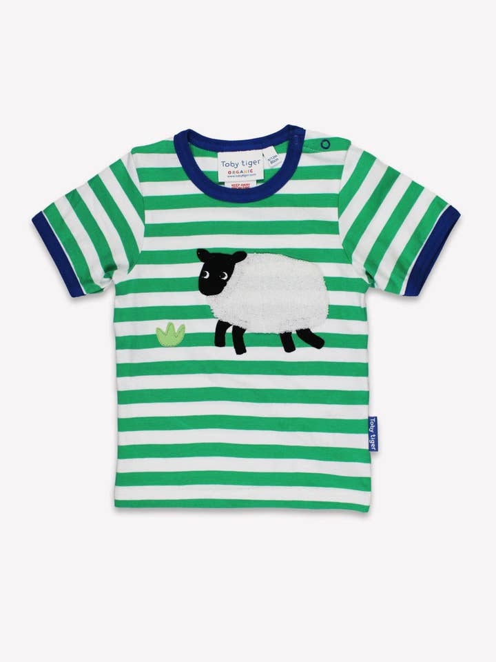 Organic Hillside Sheep Applique Short Sleeved T-Shirt for wholesale by Toby Tiger