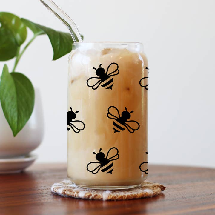 Black Honey Bee Beer Can Glass Cup for wholesale by Charlotte Nadine Creations