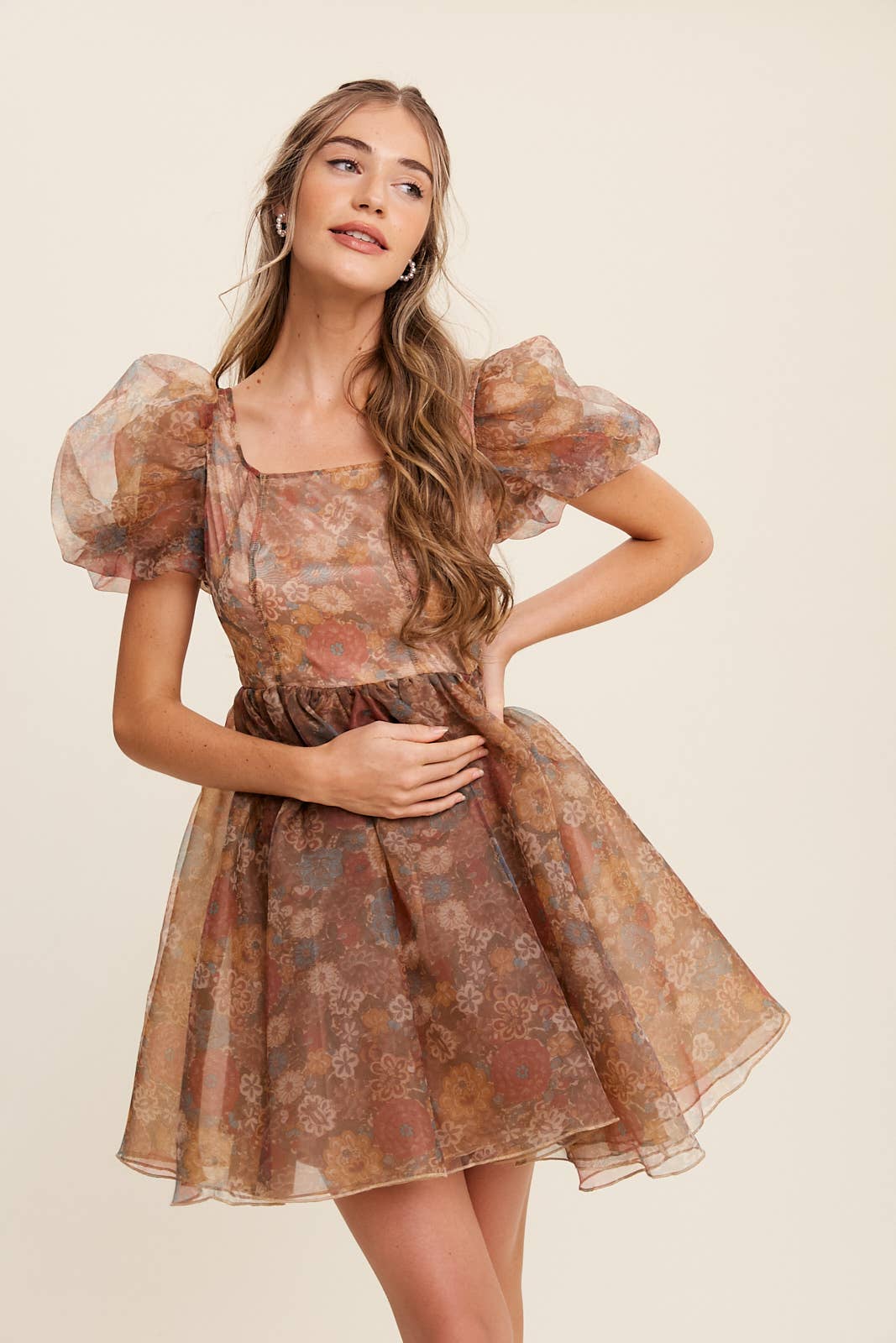 Listicle - Wholesale Dress - Women's - Floral Puff Sleeve Organza Mini Dress18