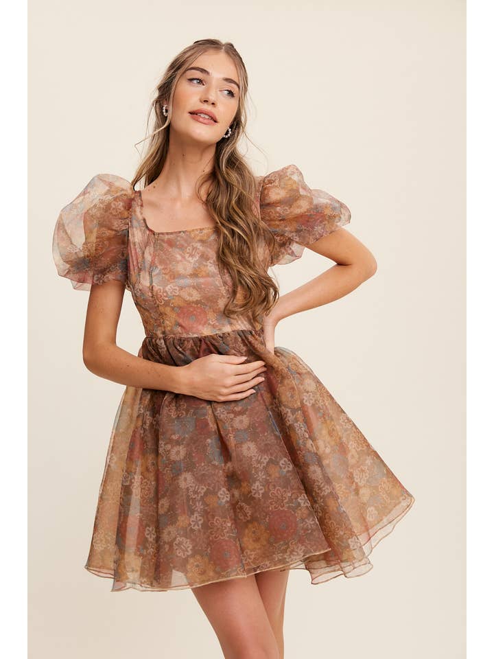 Listicle - Wholesale Dress - Women's - Floral Puff Sleeve Organza Mini Dress18