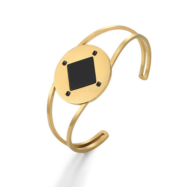 nostalgique NYC – wholesale Manschettarmband – Hjälte Svart Onyx Guld Armband