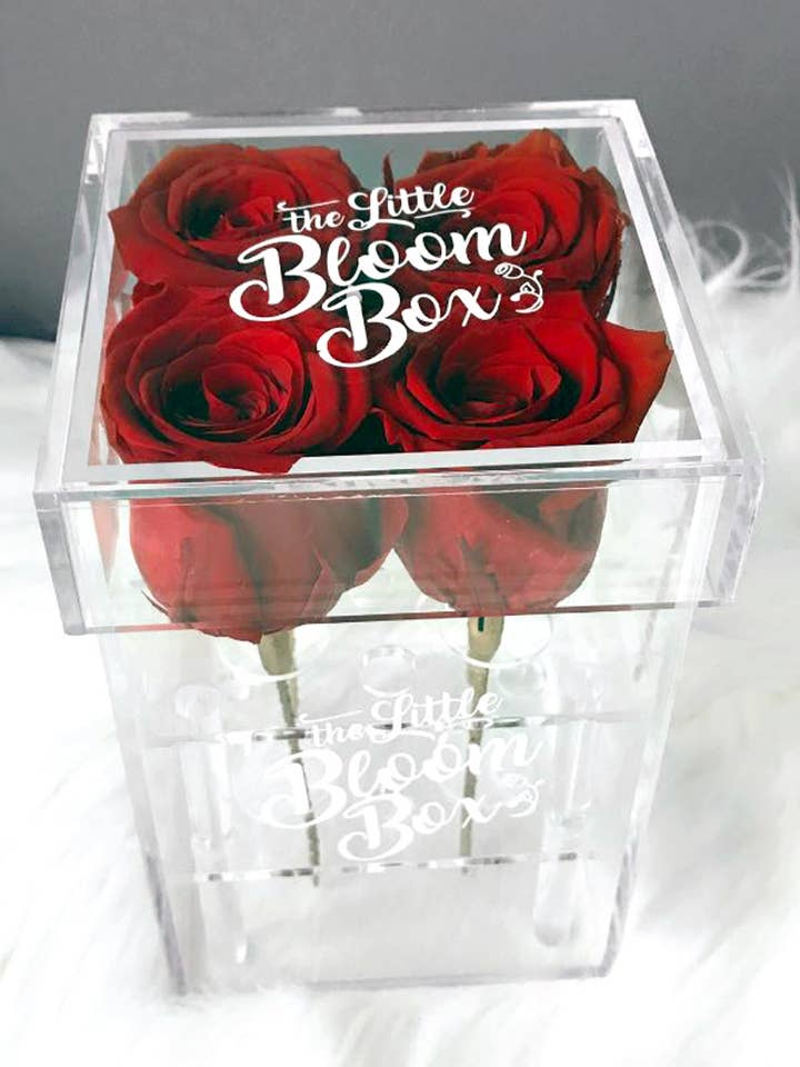 4 Rose Tall Crystal Acrylic Box for wholesale by The Little bloom box
