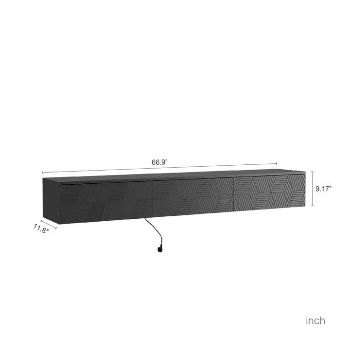 39F Inc. - Wholesale Console Table - 67" Floating TV Stand, 16 Color LEDs, Wall Mounted, Black9