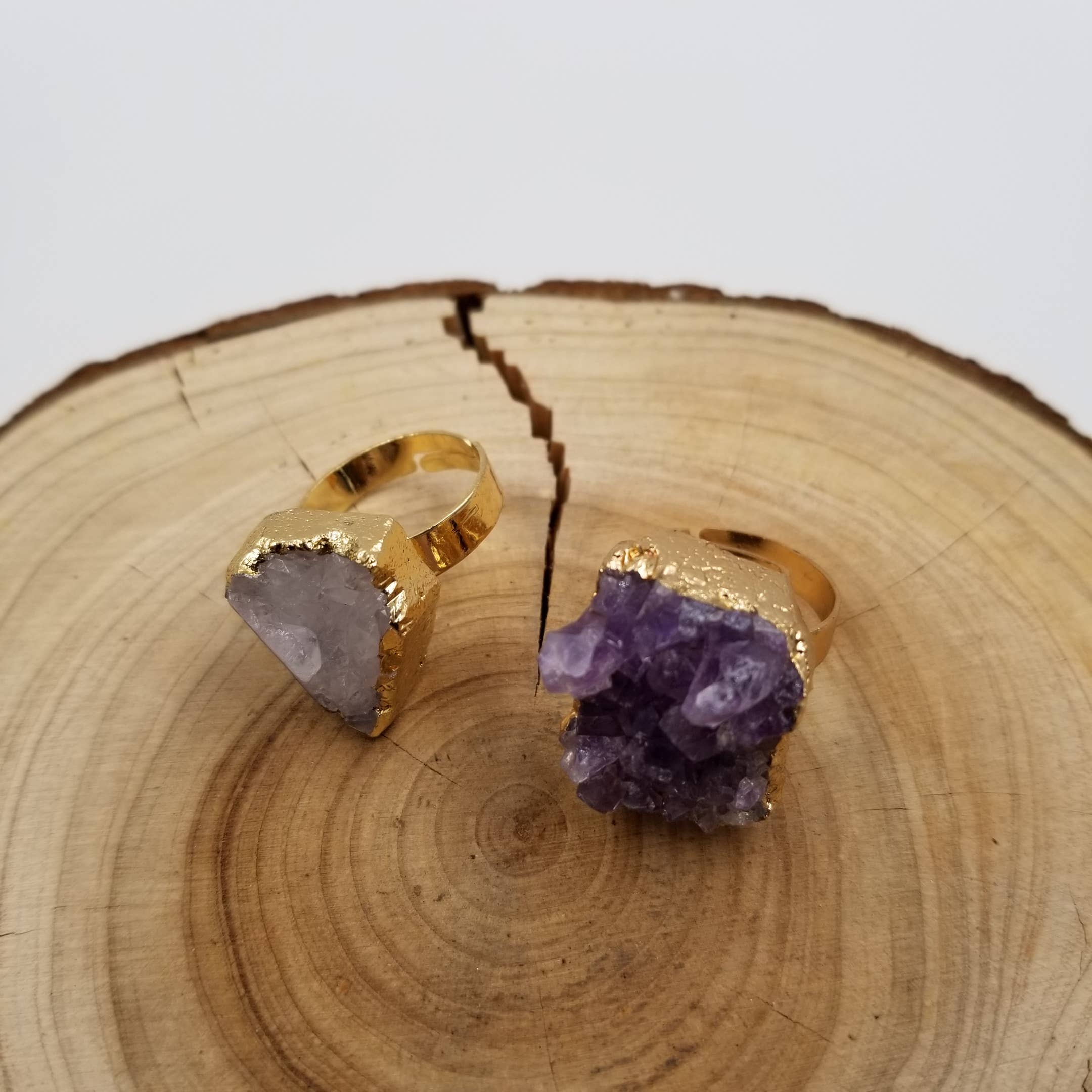 CHAKRA JEWELRY - Wholesale Cocktail/Statement Ring - Natural Amethyst Cluster Gold Ring2