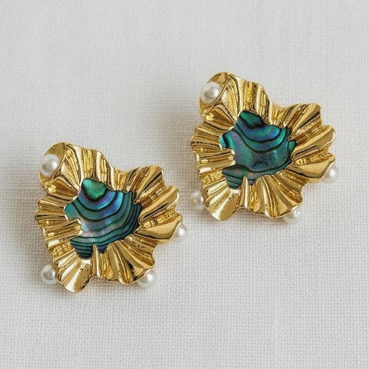 Abalone Heart Pearl Earrings for wholesale by Ellemadera