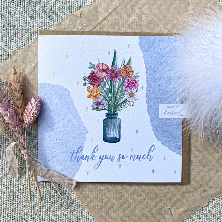 Floral card - Bouquet - Thank You for wholesale by Drawn by Rachael