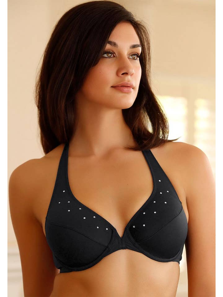 Black LASCANA Women's Rhinestone Embellished Multiway Unlined Bra for wholesale on Faire
