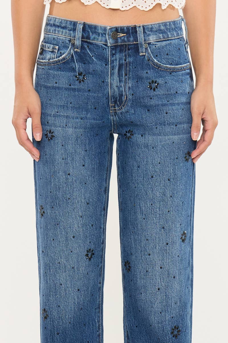 DONKER HOGE TAILLE RECHTE JEANS-KC2177D voor groothandel op Faire5