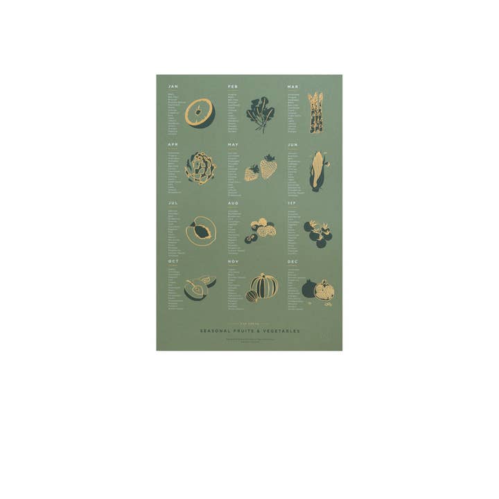 Young America Creative - Wholesale Art Print - Fruit and Vegetable Foil Pressed Print - Midgreen