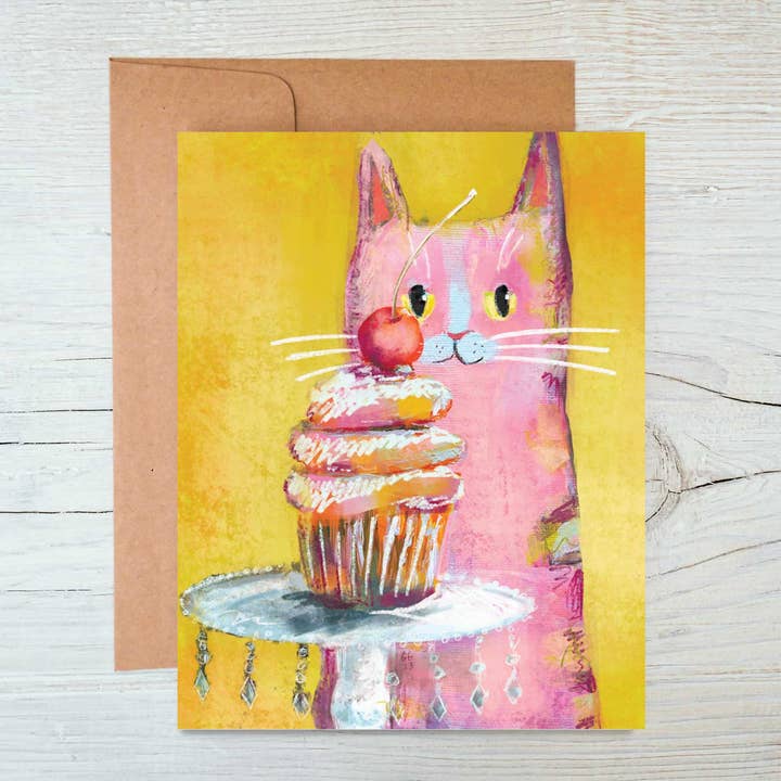 Ginger G. Art - Wholesale Birthday Card - Cake Stands - Cats and Cakes A2 Blank Greeting Card