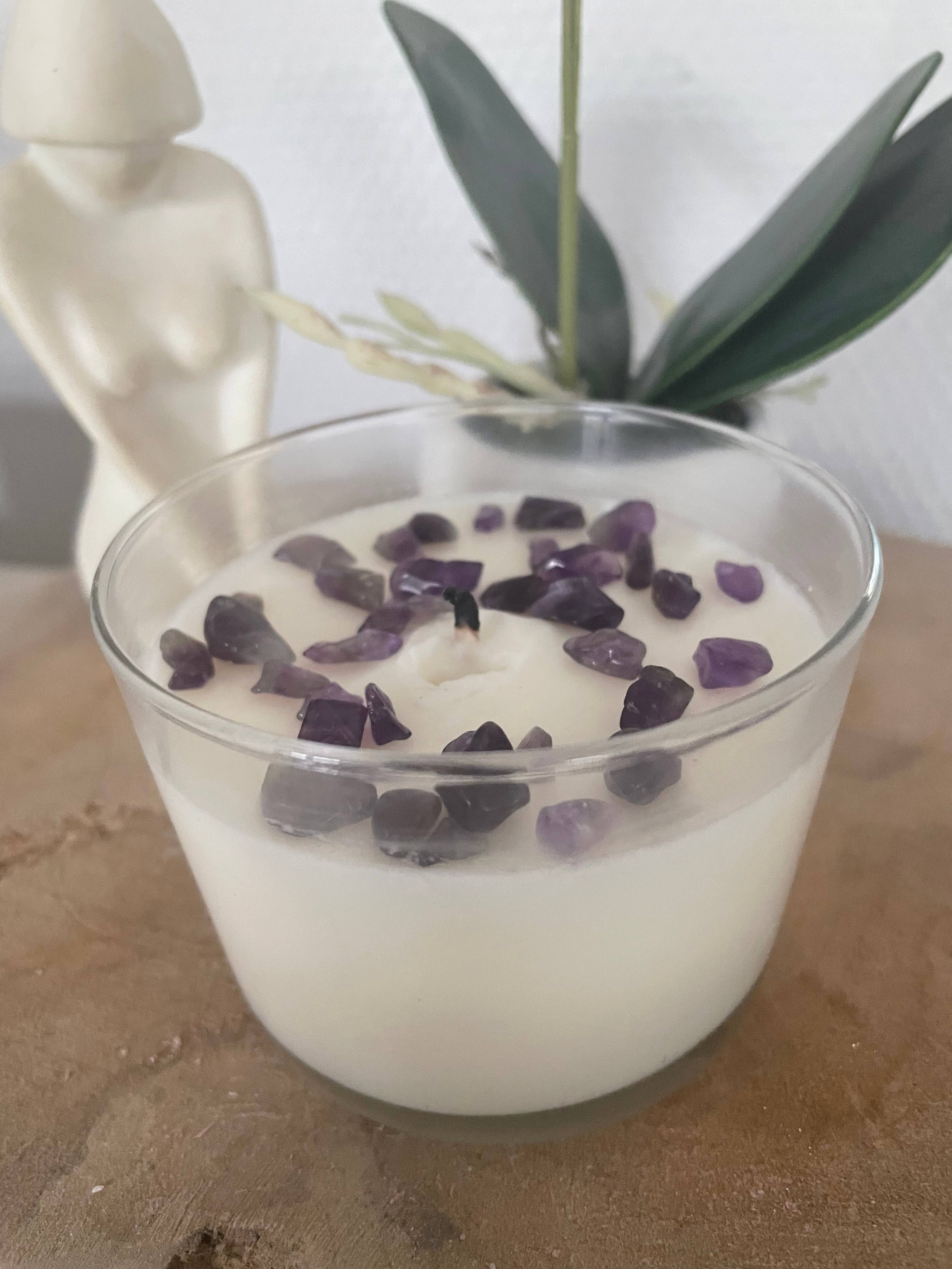 Coeur de Bougie - Wholesale Jar/Filled Candle - Wisdom Intent Candle - Amethysts0