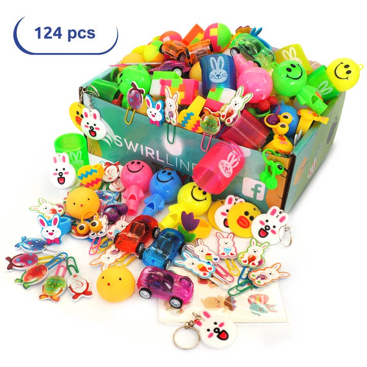 SWIRLLINE - Wholesale Party Favor - 124PCS Easter Party Favors for Kids - Easter Egg Hunt Treats