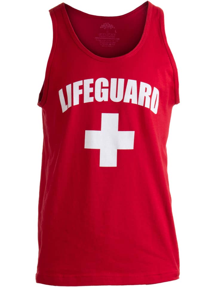 Red LIFEGUARD Unisex Adult Lifeguard Uniform Tank Top for wholesale on Faire