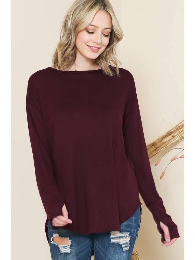 Burgundy Apparel - Wholesale Tunic - Women's - LONG SLEEVE TOP WITH THUMB HOLE6
