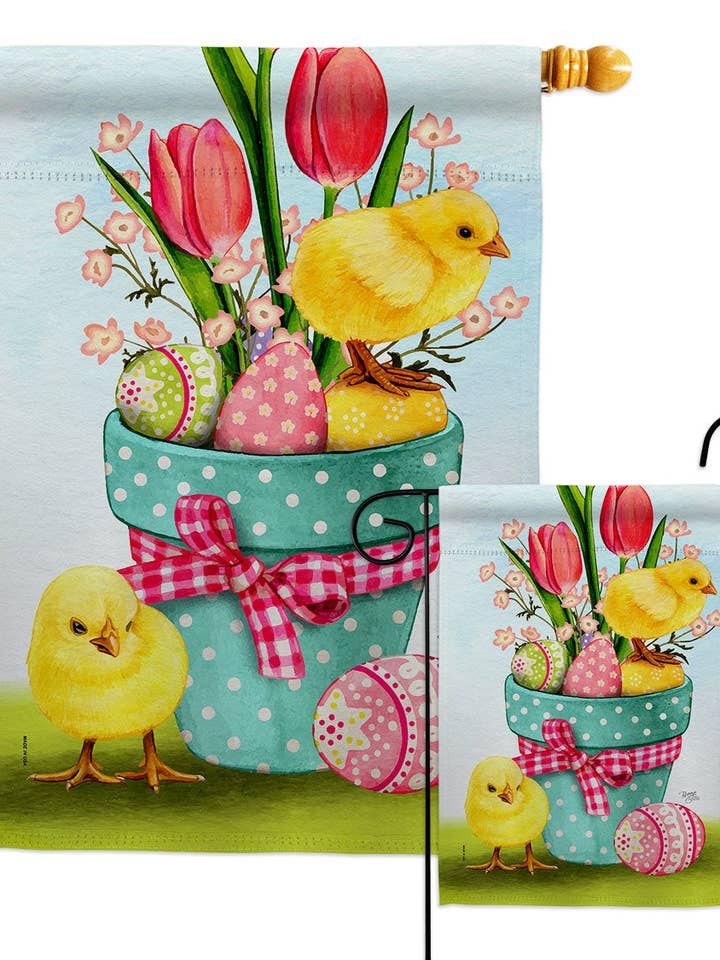 Flagge Küken Eier Ostern Barnyard Animal Floral Chick Garden für den Großhandel von Two Group Flag Co