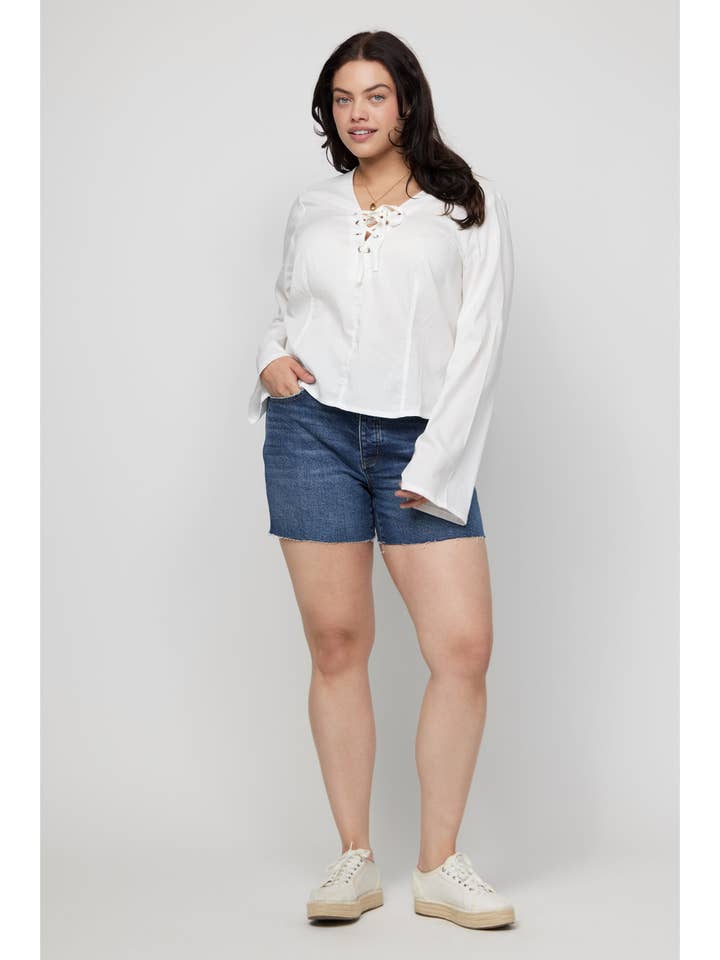 Oliver Logan - Vente Short – femme - Short en denim taille haute Bedford, Indigo moyen lumineux7