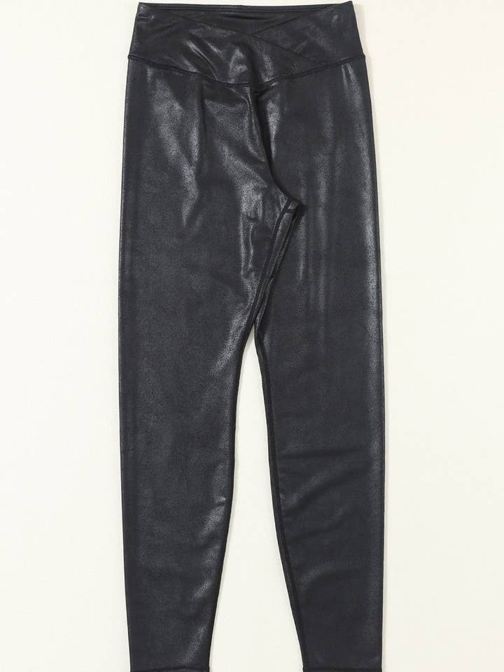 Solid Crossed Dip Waist Leather Leggings for wholesale by PRETTY BASH