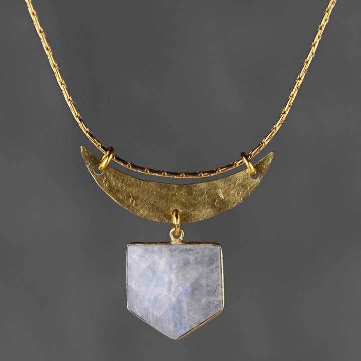 KBD Studio - Wholesale Pendant/Charm Necklace - Hammered Moon & Semi Precious Shield Necklace
