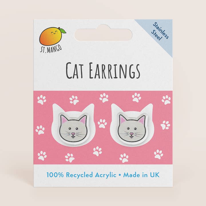Hvide katte akryl Stud Øreringe for engroshandel hos St.Mango