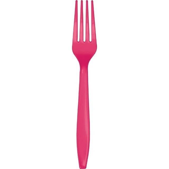 Party Expo, LLC - Wholesale Disposable servingware set - Hot Magenta Plastic Forks0