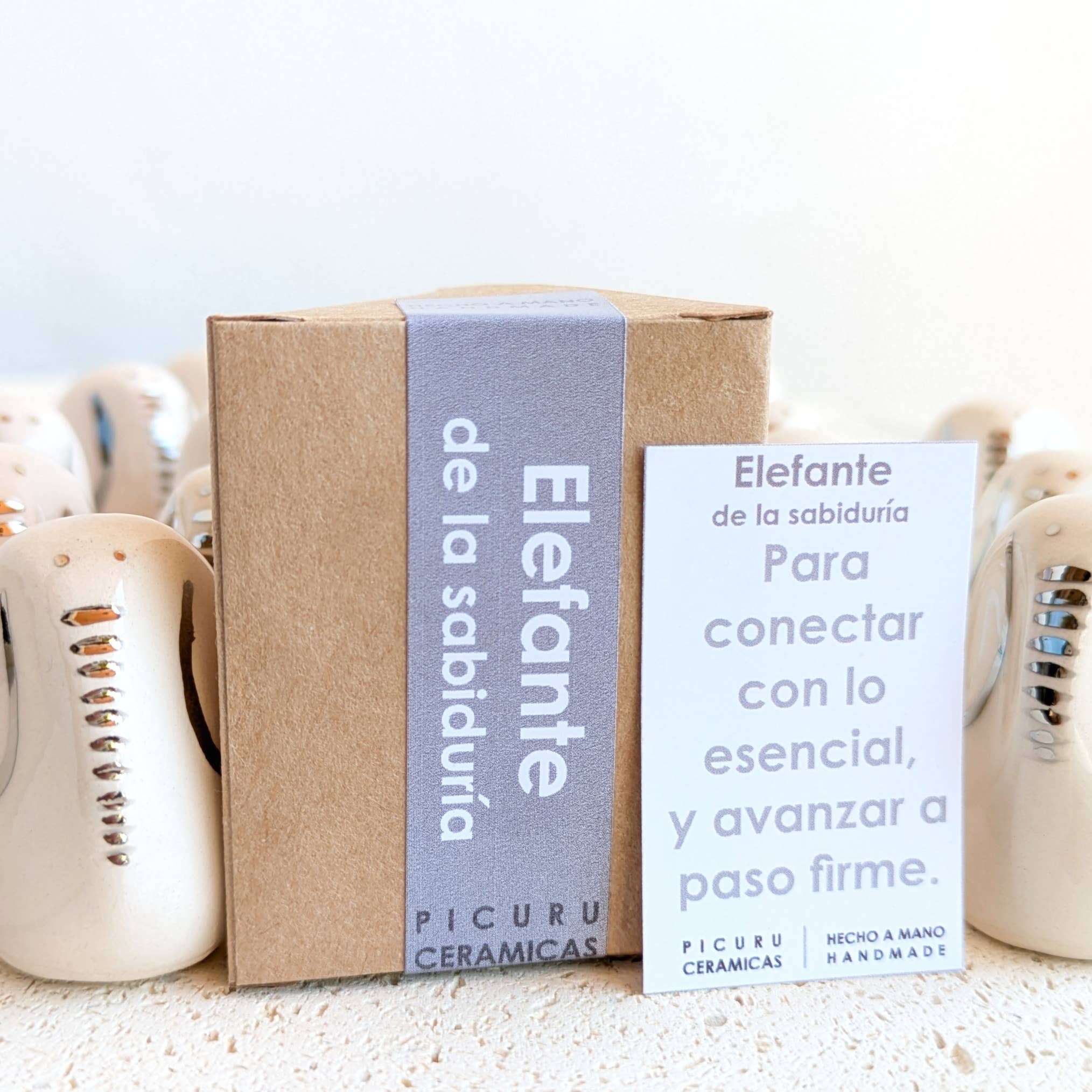 Picuru ceramicas - Wholesale Decorative Figurine - Amulet Elephant of Wisdom "Platinum" 5 languages2