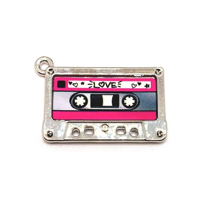 Guerrilla Charm - Wholesale Individual Charm/Pendant - Pink and Silver 80's Cassette Charms, 29x19mm1