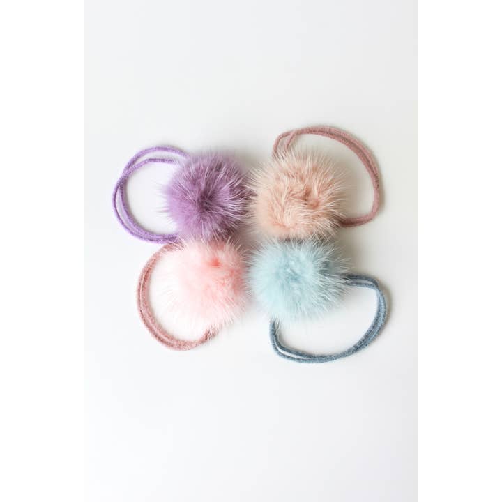 Faux Mink Fur Pom-Pom Hair Elastic Blue for wholesale on Faire1