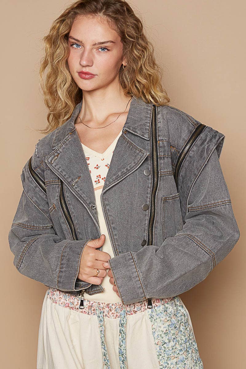 Pol Clothing - Wholesale Denim Jacket - Women's - Oversized denim jacket with zipper detail17