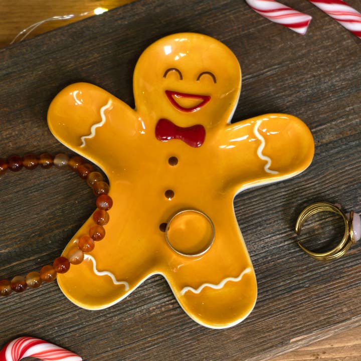 Plato de baratija navideño con forma de hombre de pan de jengibre para venta al por mayor de CGB Giftware