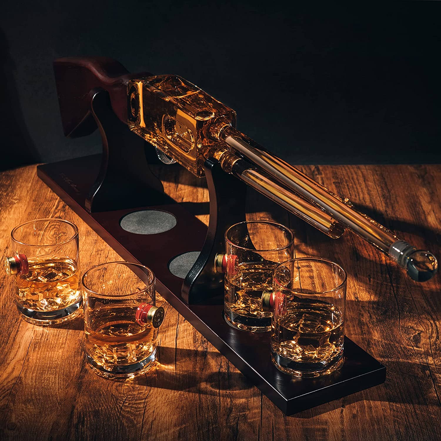 The Wine Savant /  Khen Glassware - Venta al por mayor Decantador - Juego de decantadores para vino y whisky Shotgun, 20 onzas, con vasos tipo bala4