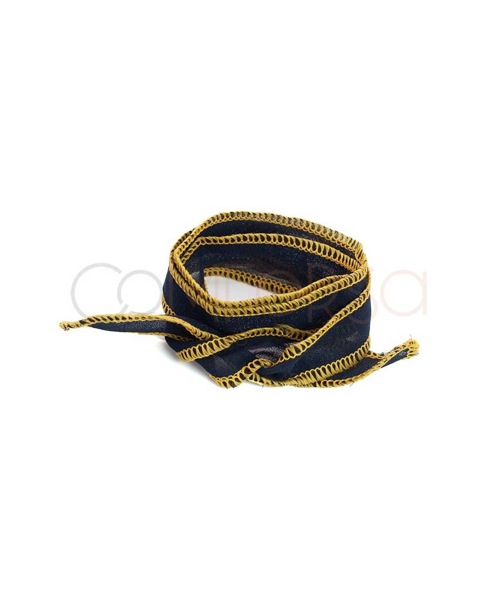 COM FORSA SL - Wholesale Ribbon - Gift Wrapping - Natural edged silk ribbon navy blue & yellow 95cm0