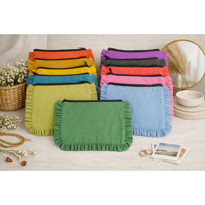 House of Kraft - Wholesale Pouch - Women's - Canvas Ruffle Pouches | Canvas Travel Pouches | Zipper Pouch2