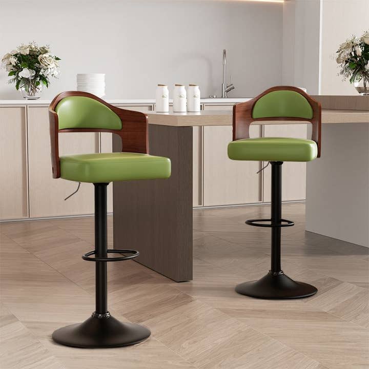 BlakOutlet - Wholesale Stool - Set of 2 Wooden Barstools PU Leather Upholstered Bar Chairs30