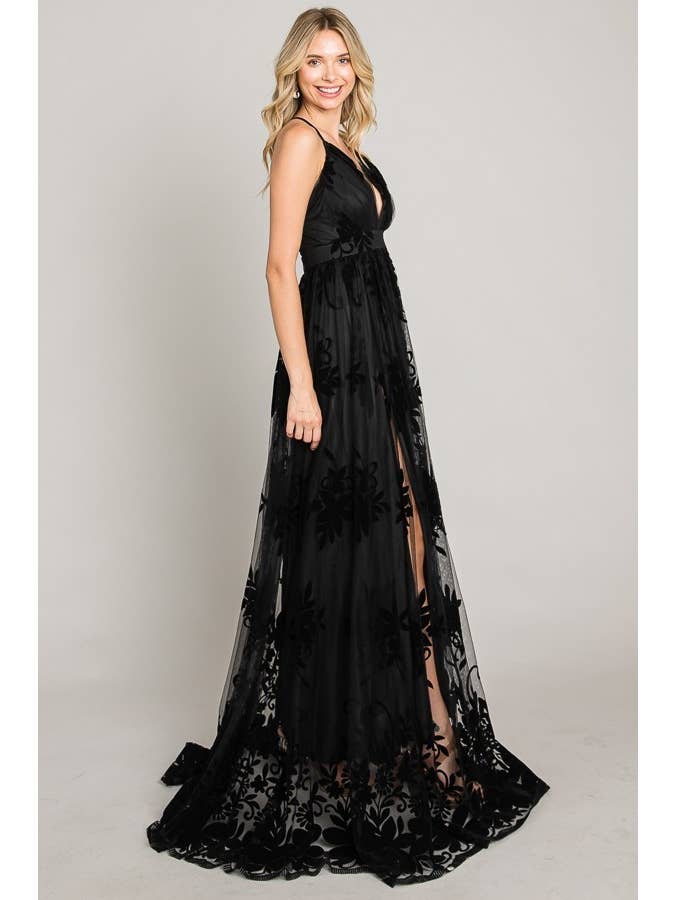 Fascination by Intrend - Wholesale Dress - Women's - FSD80112-STK V-Neck Sleevelss Velvet Print Maxi Dress10