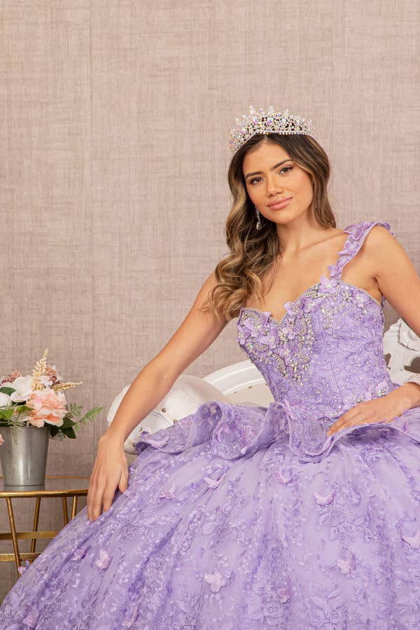 Tux-USA® - Wholesale Formele jurk - Dames - Jewel 3-D Quinceanera-jurk van mesh met vlinderapplicatie en open schouders8